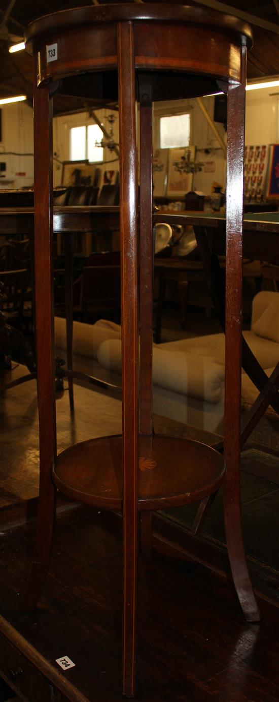 Edwardian inlaid mahogany two tier plant stand